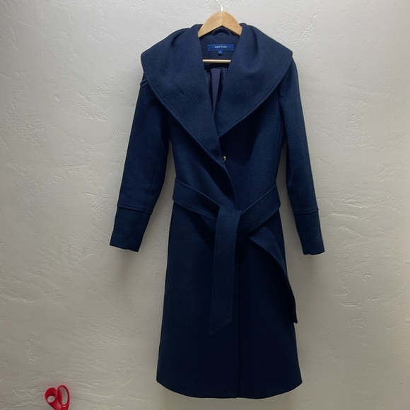 Cole Haan Women's Wool-Blend Wrap Coat Sz 4 $500 navy blue - Picture 3 of 15